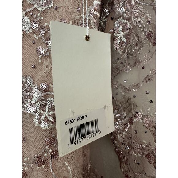 NWT MAC DUGGAL Pink Long Sleeves Sequin Embroidery Evening Dress 67501 Size 2 - Picture 5 of 9
